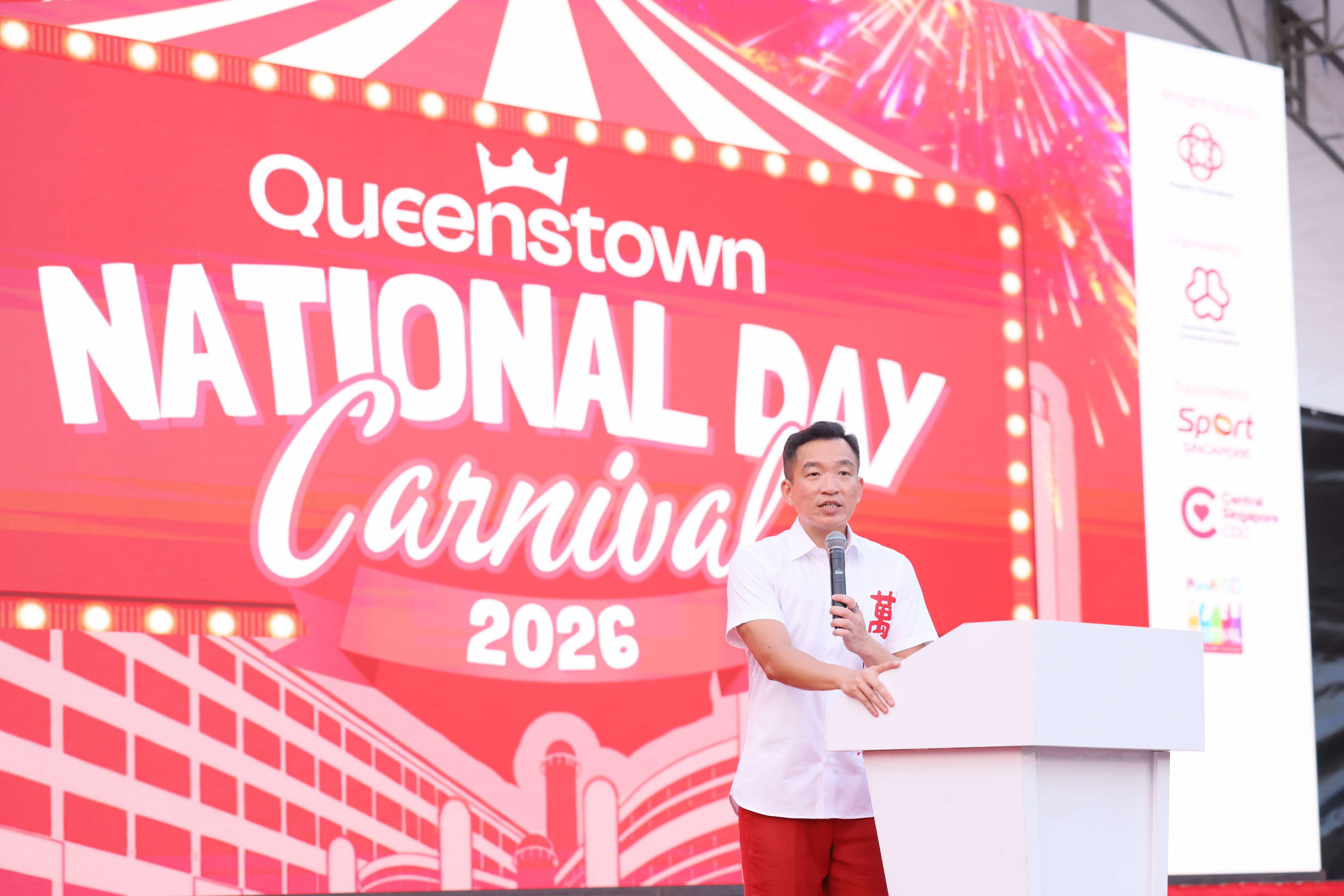 Mr Eric Chua, Senior Parliamentary Secretary, Ministry of Law and Ministry of Social and Family Development, and Grassroots Adviser to Queenstown SMC at the official opening of the renovated ActiveSG Queenstown Sport Centre, held alongside Queenstown’s National Day festivities on  8 August 2026.